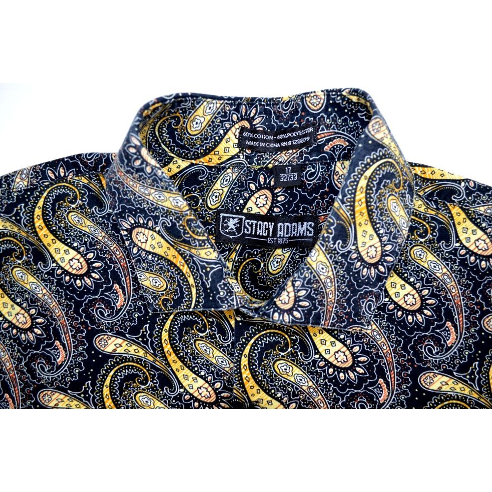 Stacy Adams Shirt Men's  17 32/33  Black Yellow Paisley Convertible French Cuffs - Picture 6 of 16